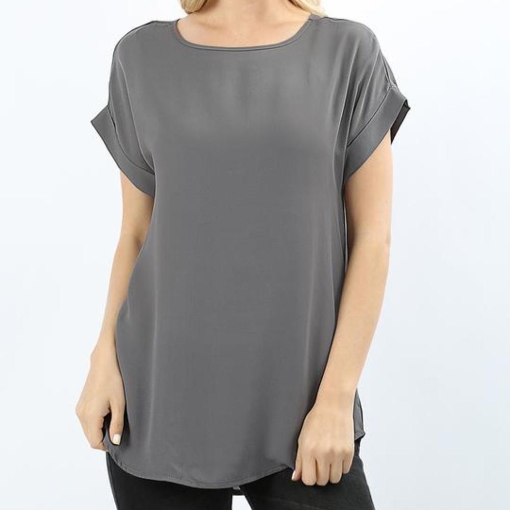 NWT MID GREY SHORT CUFF SLEEVE TOP